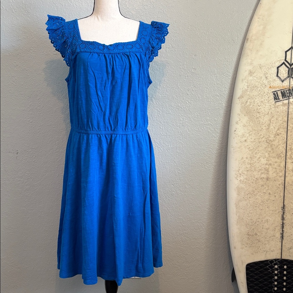 Talbots vibrant blue slub knit eyelet trimmed dress Sz. L